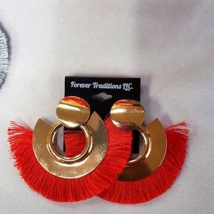 Red and Gold Tassel Earrings for Women